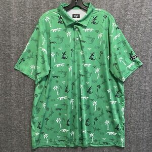 Waggle Golf Polo Shirt Mens 2XL Green Bayou River Alligator Performance Stretch